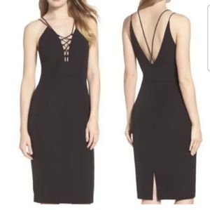 Bardot Black Strappy Lace Up Midi Cocktail Party Dress Size 6